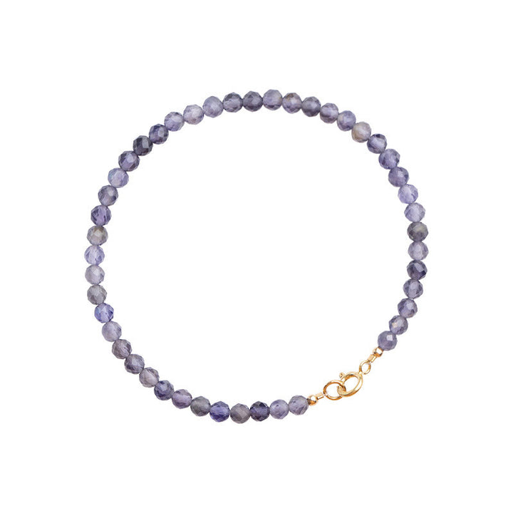 Braccialetto di comunicazione in rame placcato oro 14k con perline ultrasottili in ametista e iolite da 3 mm Buddha Stones