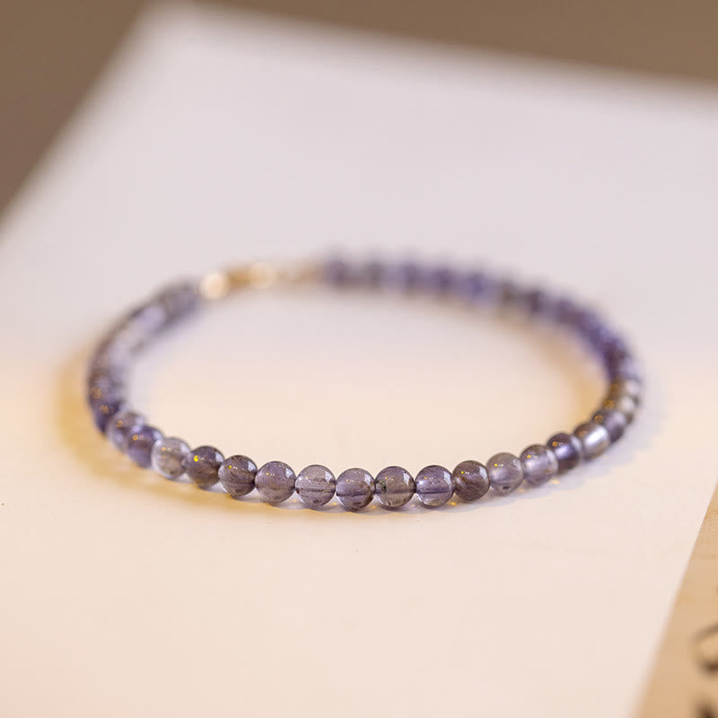 Braccialetto di comunicazione in rame placcato oro 14k con perline ultrasottili in ametista e iolite da 3 mm Buddha Stones
