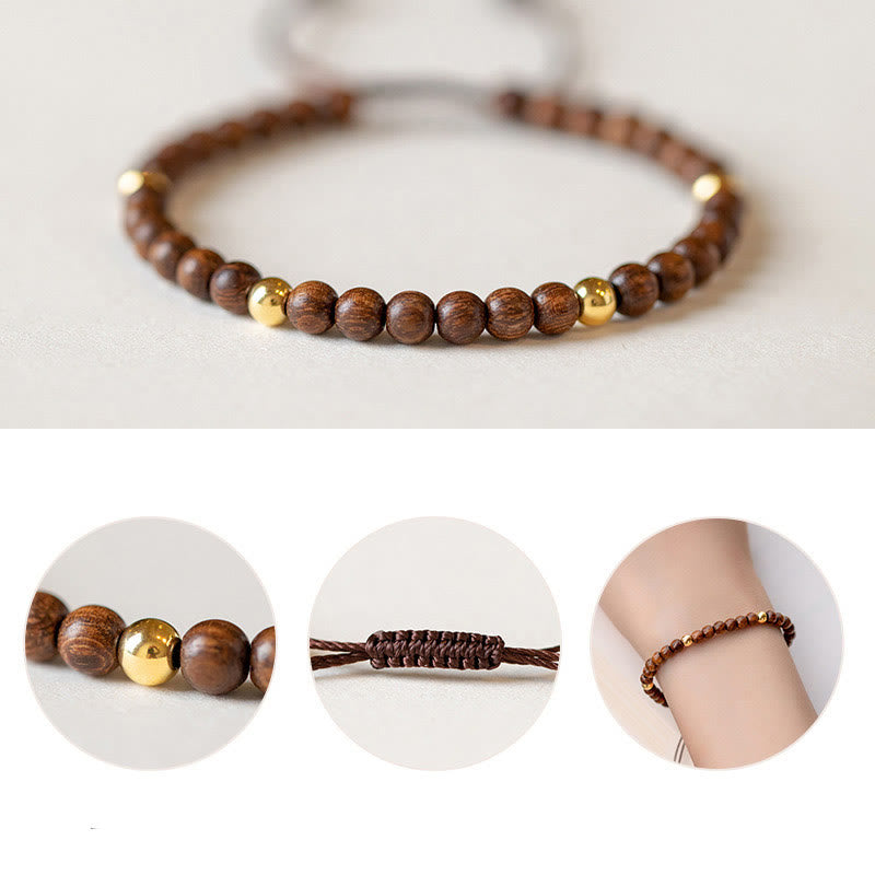 Braccialetto di protezione con perline di rame placcate in oro 14K e legno di sandalo ultrasottile da 4 mm Buddha Stones