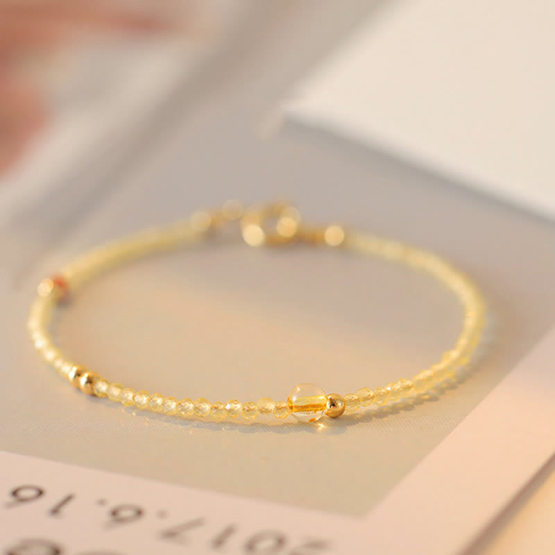 Braccialetto di protezione con perline di rame placcate in oro 14K e citrino ultrasottile da 2 mm Buddha Stones
