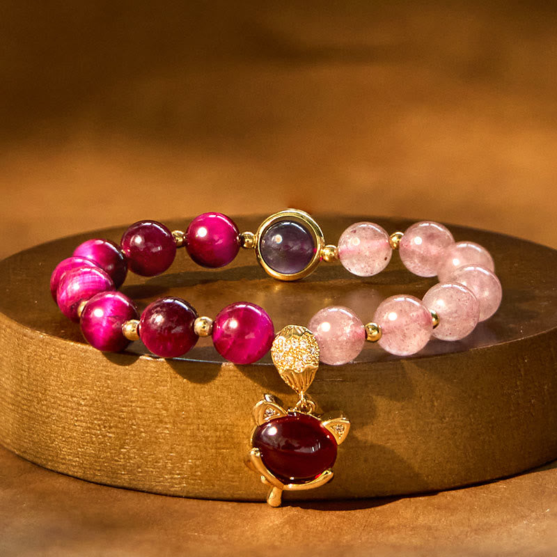 Braccialetto Buddha Stones Natural Strawberry Quartz Pixiu Love