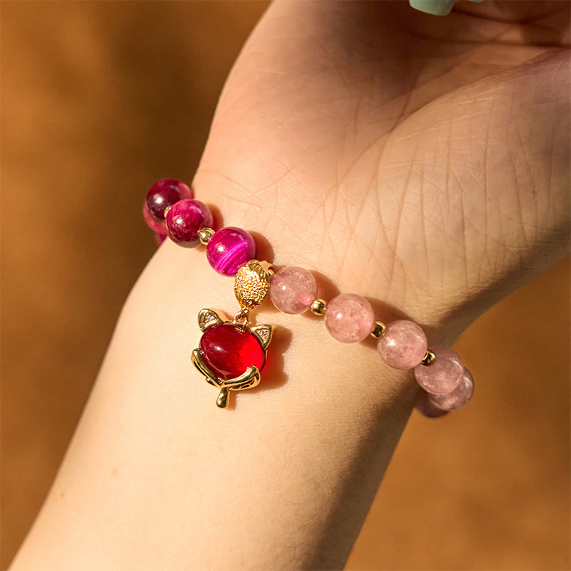 Braccialetto Buddha Stones Natural Strawberry Quartz Pixiu Love