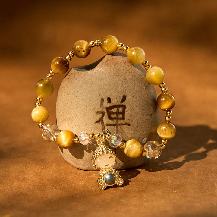 Braccialetto di protezione Buddha con occhio di tigre giallo e Buddha Stones
