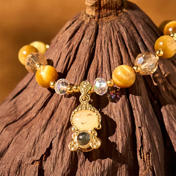 Braccialetto di protezione Buddha con occhio di tigre giallo e Buddha Stones