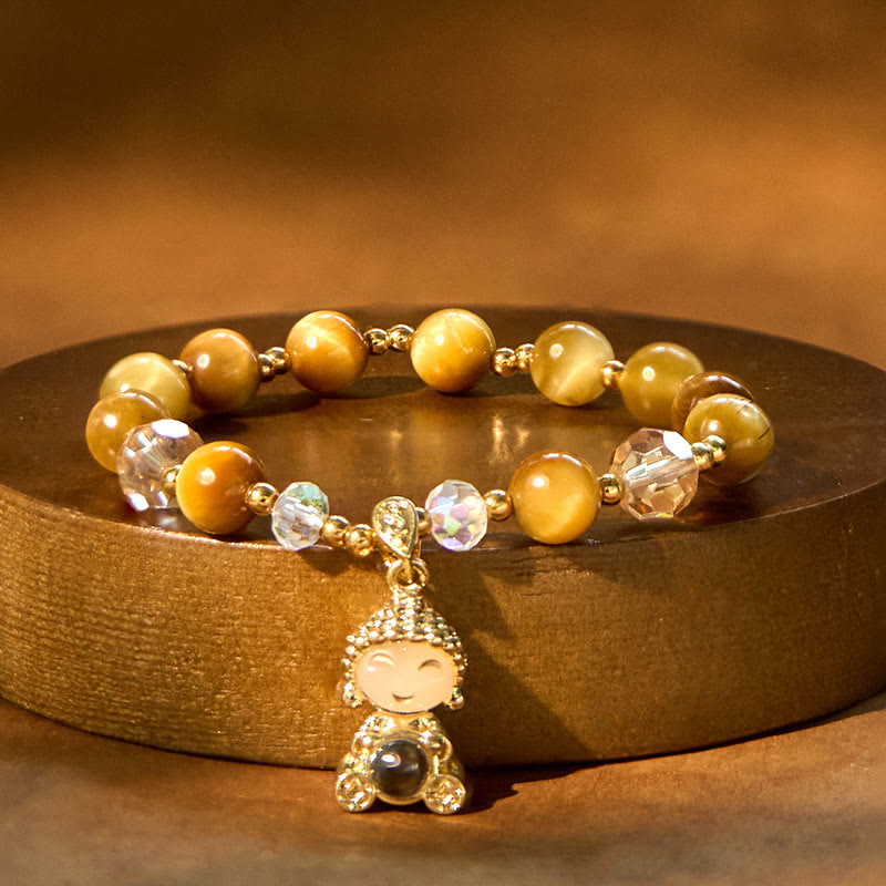 Braccialetto di protezione Buddha con occhio di tigre giallo e Buddha Stones
