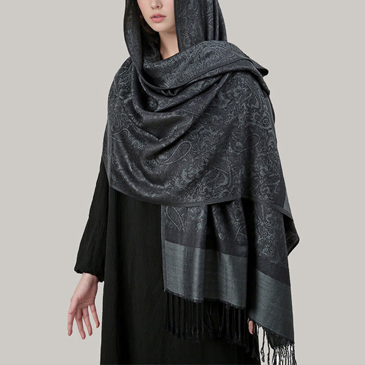 Sciarpa/stola con nappe in jacquard di anacardi tibetani e Buddha Stones, calda e accogliente, ideale per primavera, autunno e inverno. - Grigio ardesia 180*70cm - image 26
