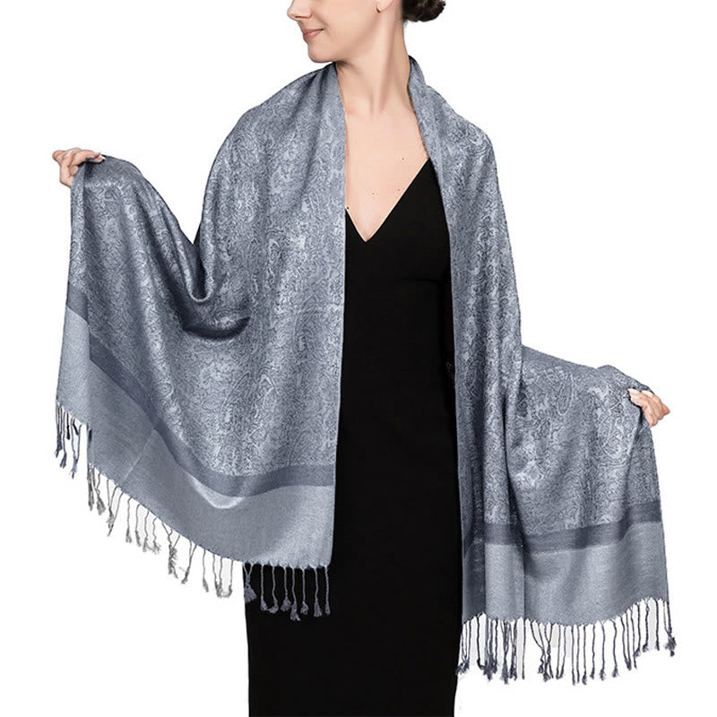 Sciarpa/stola con nappe in jacquard di anacardi tibetani e Buddha Stones, calda e accogliente, ideale per primavera, autunno e inverno. - Blu ardesia scuro 180*70cm - image 42