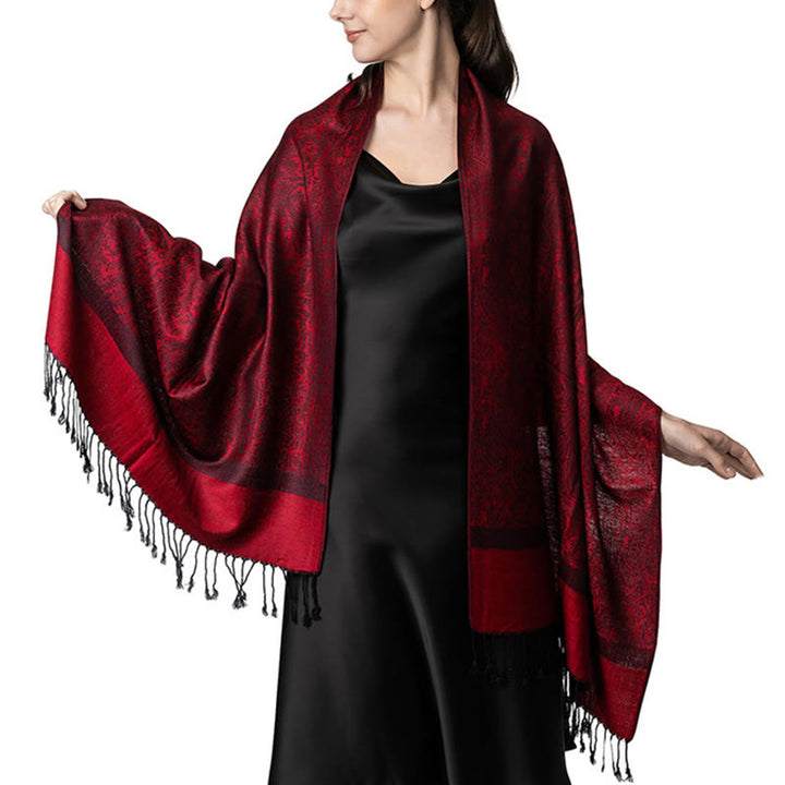 Sciarpa/stola con nappe in jacquard di anacardi tibetani e Buddha Stones, calda e accogliente, ideale per primavera, autunno e inverno. - Mattone refrattario 180*70 cm - image 15