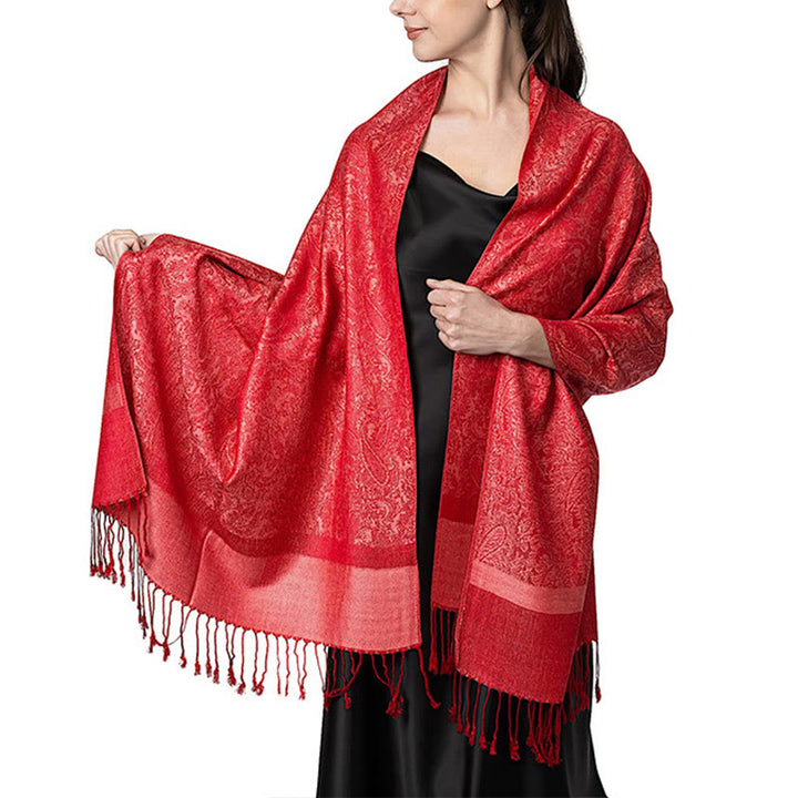 Sciarpa/stola con nappe in jacquard di anacardi tibetani e Buddha Stones, calda e accogliente, ideale per primavera, autunno e inverno. - Arancione/Rosso 180*70cm - image 16