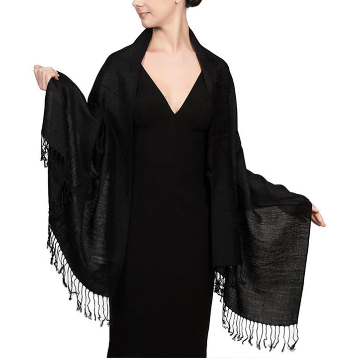 Sciarpa/stola con nappe in jacquard di anacardi tibetani e Buddha Stones, calda e accogliente, ideale per primavera, autunno e inverno. - Nero 180*70cm - image 17