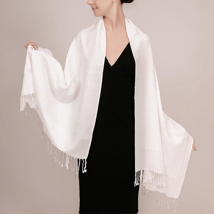 Sciarpa/stola con nappe in jacquard di anacardi tibetani e Buddha Stones, calda e accogliente, ideale per primavera, autunno e inverno. - Bianco 180*70cm - image 18