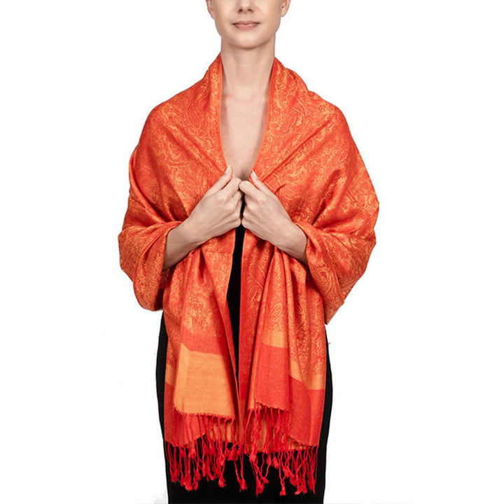 Sciarpa/stola con nappe in jacquard di anacardi tibetani e Buddha Stones, calda e accogliente, ideale per primavera, autunno e inverno. - Arancione scuro 180*70cm - image 27