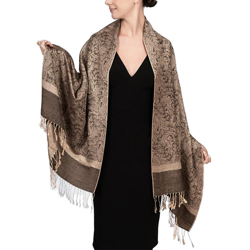 Sciarpa/stola con nappe in jacquard di anacardi tibetani e Buddha Stones, calda e accogliente, ideale per primavera, autunno e inverno. - Kaki scuro 180*70cm - image 29