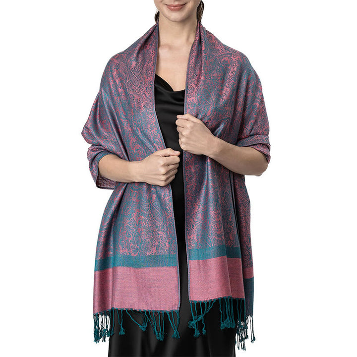 Sciarpa/stola con nappe in jacquard di anacardi tibetani e Buddha Stones, calda e accogliente, ideale per primavera, autunno e inverno. - Marrone rosato 180*70cm - image 33