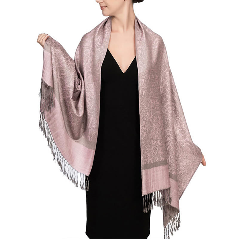 Sciarpa/stola con nappe in jacquard di anacardi tibetani e Buddha Stones, calda e accogliente, ideale per primavera, autunno e inverno. - Rosa Nebbiosa 180*70cm - image 34