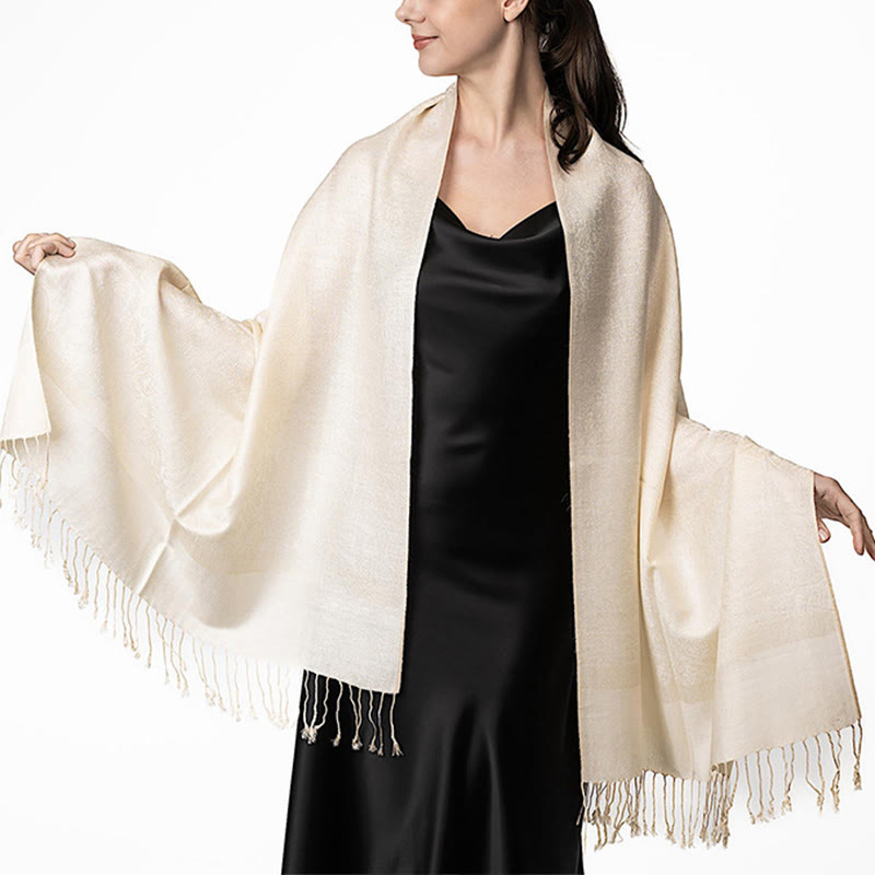 Sciarpa/stola con nappe in jacquard di anacardi tibetani e Buddha Stones, calda e accogliente, ideale per primavera, autunno e inverno. - Beige 180*70cm - image 40