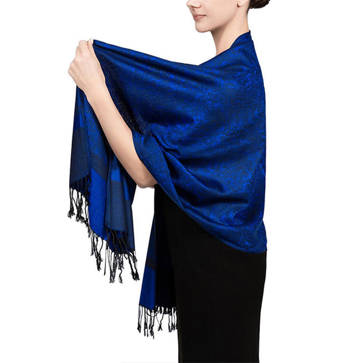 Sciarpa/stola con nappe in jacquard di anacardi tibetani e Buddha Stones, calda e accogliente, ideale per primavera, autunno e inverno. - Blu navy 180*70cm - image 46