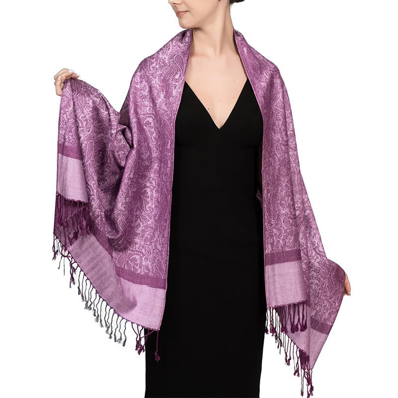Sciarpa/stola con nappe in jacquard di anacardi tibetani e Buddha Stones, calda e accogliente, ideale per primavera, autunno e inverno. - Magenta 180*70cm - image 35