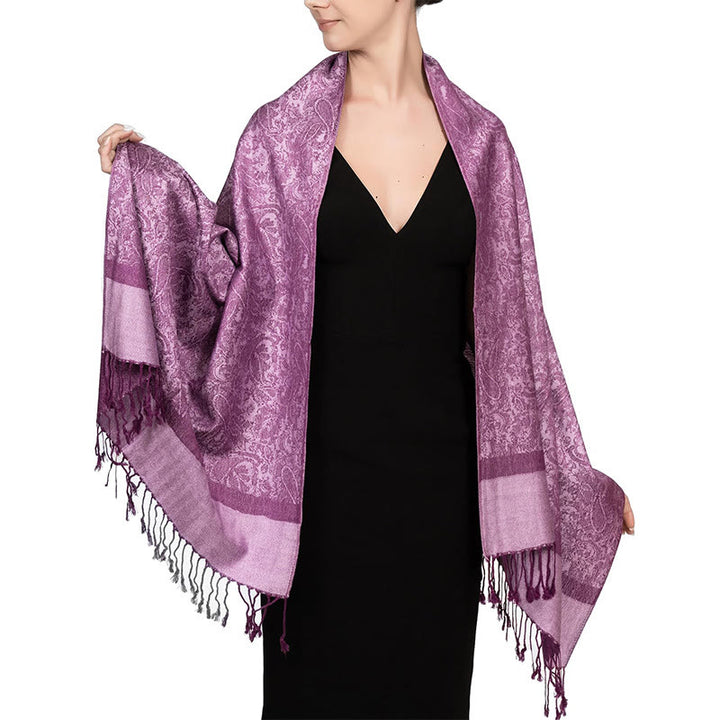 Sciarpa/stola con nappe in jacquard di anacardi tibetani e Buddha Stones, calda e accogliente, ideale per primavera, autunno e inverno. - Magenta 180*70cm - image 35