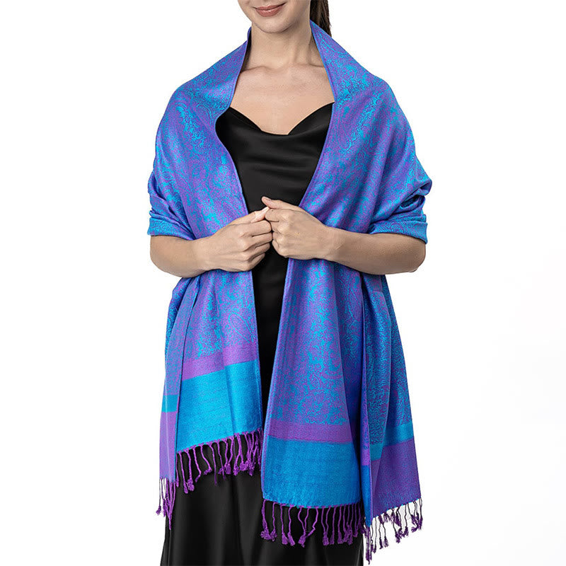 Sciarpa/stola con nappe in jacquard di anacardi tibetani e Buddha Stones, calda e accogliente, ideale per primavera, autunno e inverno. - Blu 180*70cm - image 43