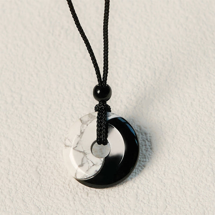 Buddha Stones Ossidiana nera naturale Turchese bianco Yin Yang Pace Fibbia Design Corda intrecciata Forza Collana Pendente