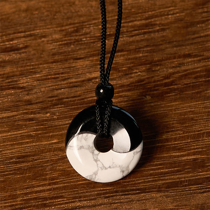 Buddha Stones Ossidiana nera naturale Turchese bianco Yin Yang Pace Fibbia Design Corda intrecciata Forza Collana Pendente