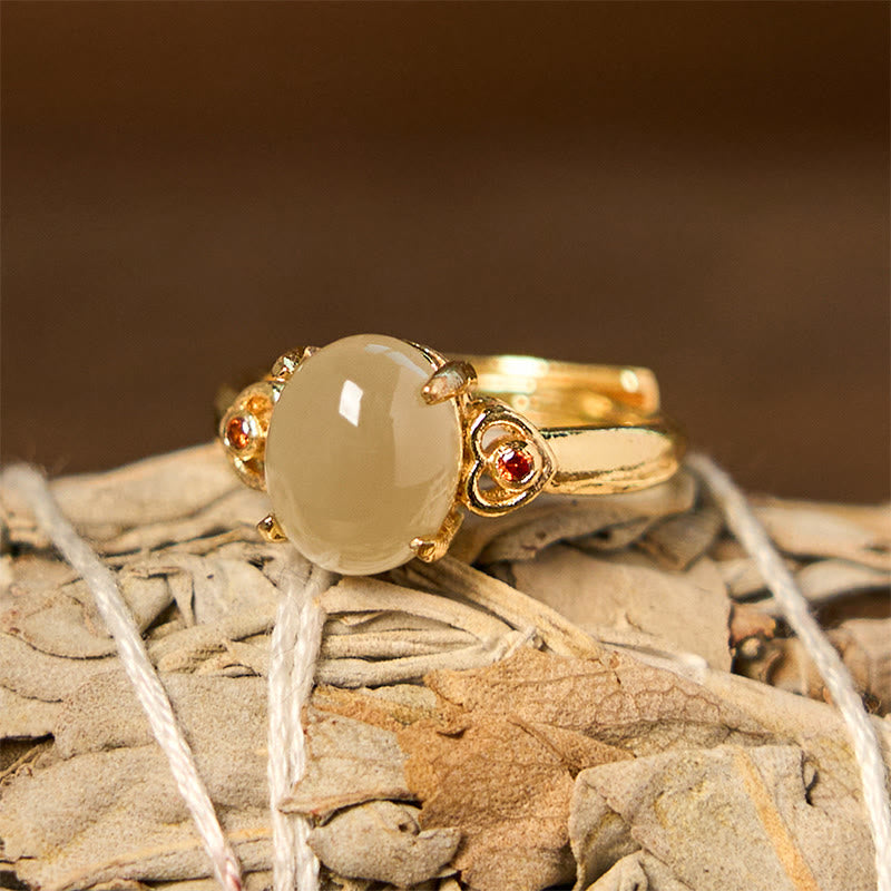 Buddha Stones Naturale Hetian Giada Uovo Cuore Rame Fortuna Anello Aperto - image 1