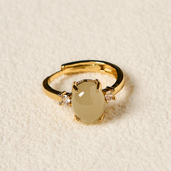 Anello di prosperità in rame con zirconia naturale in giada Hetian Buddha Stones