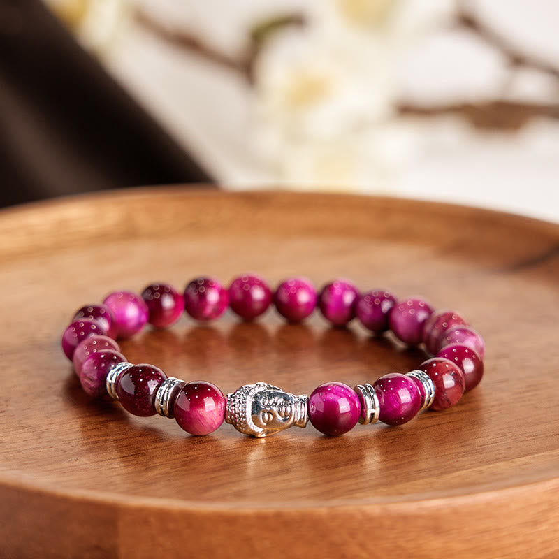 Braccialetto di equilibrio con testa di Buddha in occhio di tigre blu verde rosso Buddha Stones