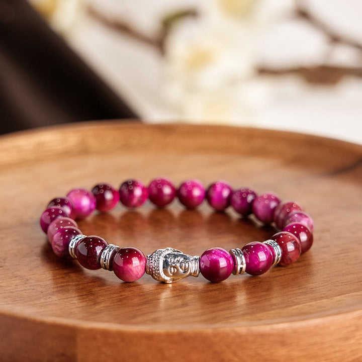 Braccialetto di equilibrio con testa di Buddha in occhio di tigre blu verde rosso Buddha Stones