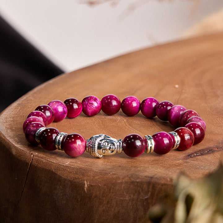 Braccialetto di equilibrio con testa di Buddha in occhio di tigre blu verde rosso Buddha Stones