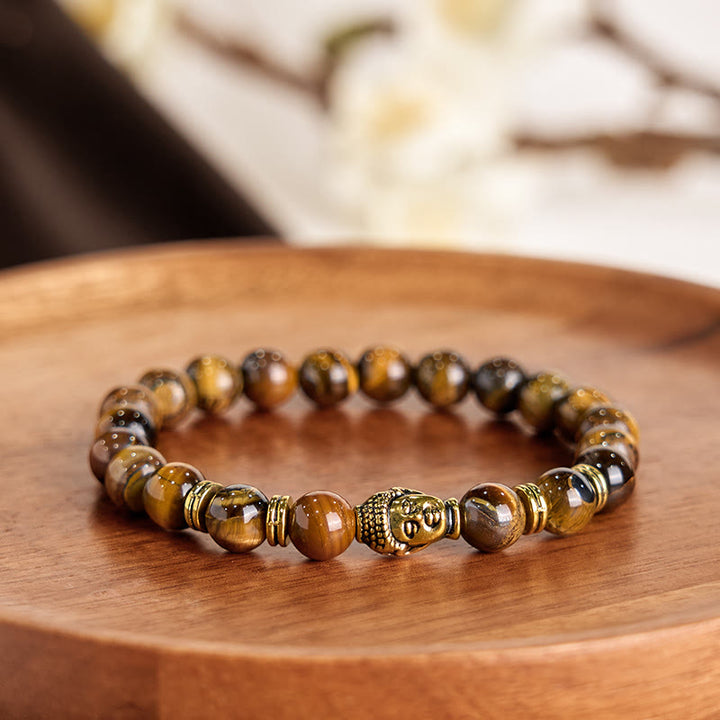 Braccialetto di equilibrio con testa di Buddha in occhio di tigre blu verde rosso Buddha Stones