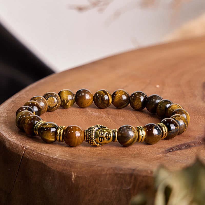 Braccialetto di equilibrio con testa di Buddha in occhio di tigre blu verde rosso Buddha Stones