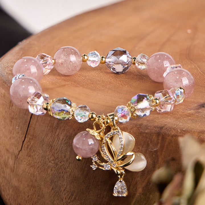 Braccialetto curativo a forma di farfalla in quarzo fragola naturale Buddha Stones