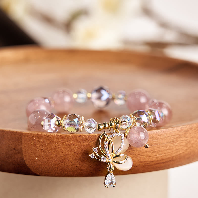Braccialetto curativo a forma di farfalla in quarzo fragola naturale Buddha Stones