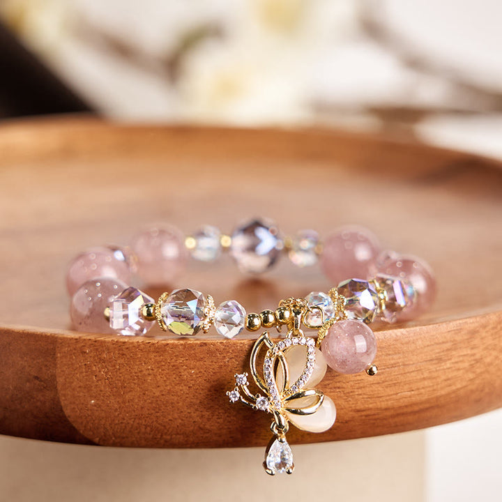 Braccialetto curativo a forma di farfalla in quarzo fragola naturale Buddha Stones