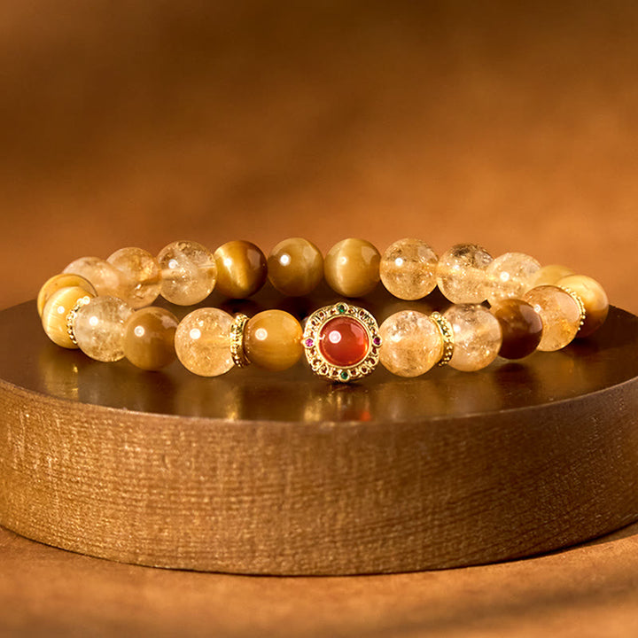 Braccialetto di generosità Buddha Stones Citrine Tiger Eye Agata rossa