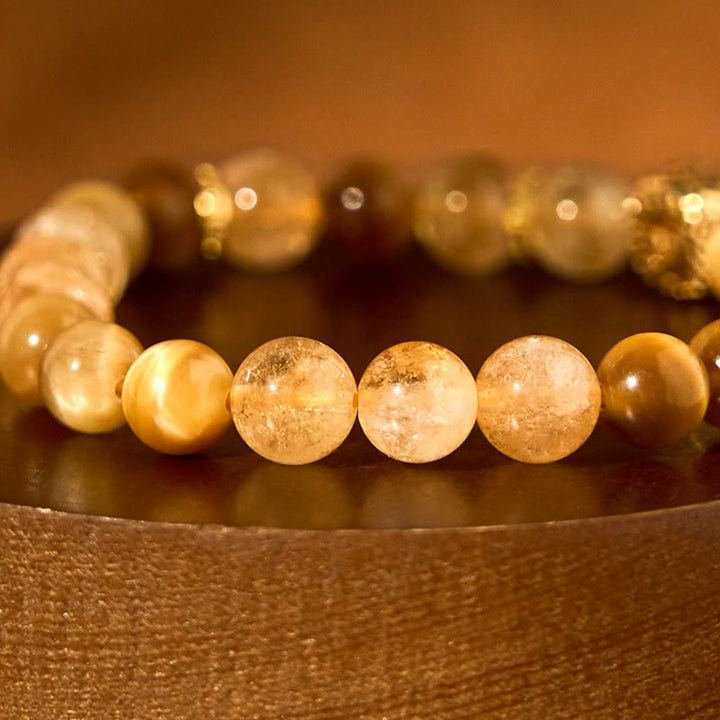 Braccialetto di generosità Buddha Stones Citrine Tiger Eye Agata rossa