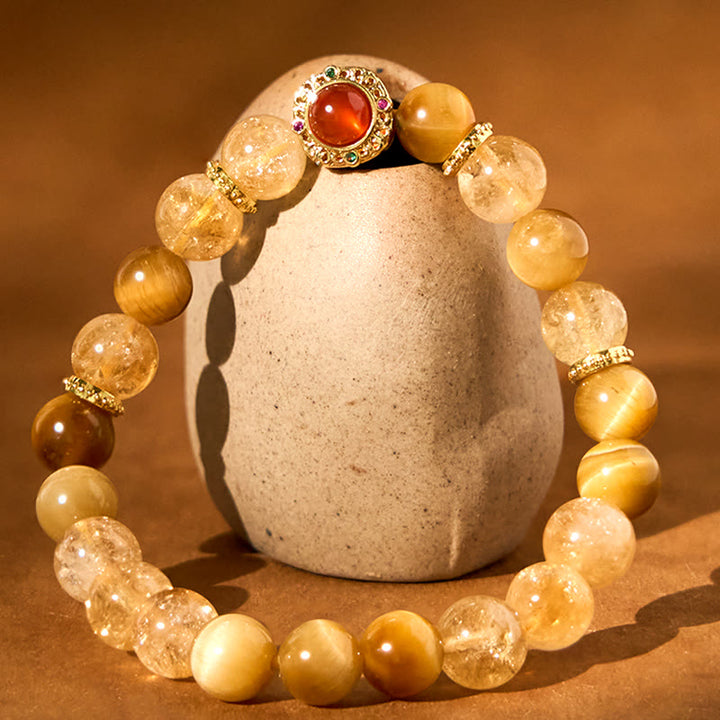 Braccialetto di generosità Buddha Stones Citrine Tiger Eye Agata rossa