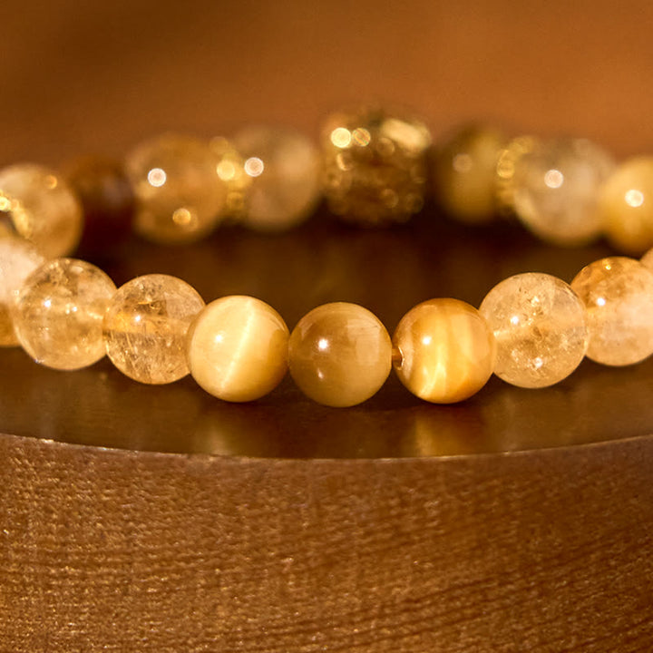 Braccialetto di generosità Buddha Stones Citrine Tiger Eye Agata rossa