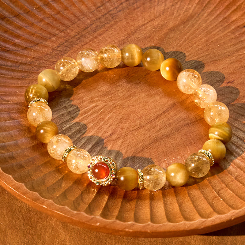 Braccialetto di generosità Buddha Stones Citrine Tiger Eye Agata rossa
