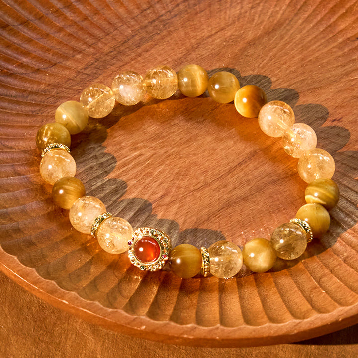 Braccialetto di generosità Buddha Stones Citrine Tiger Eye Agata rossa
