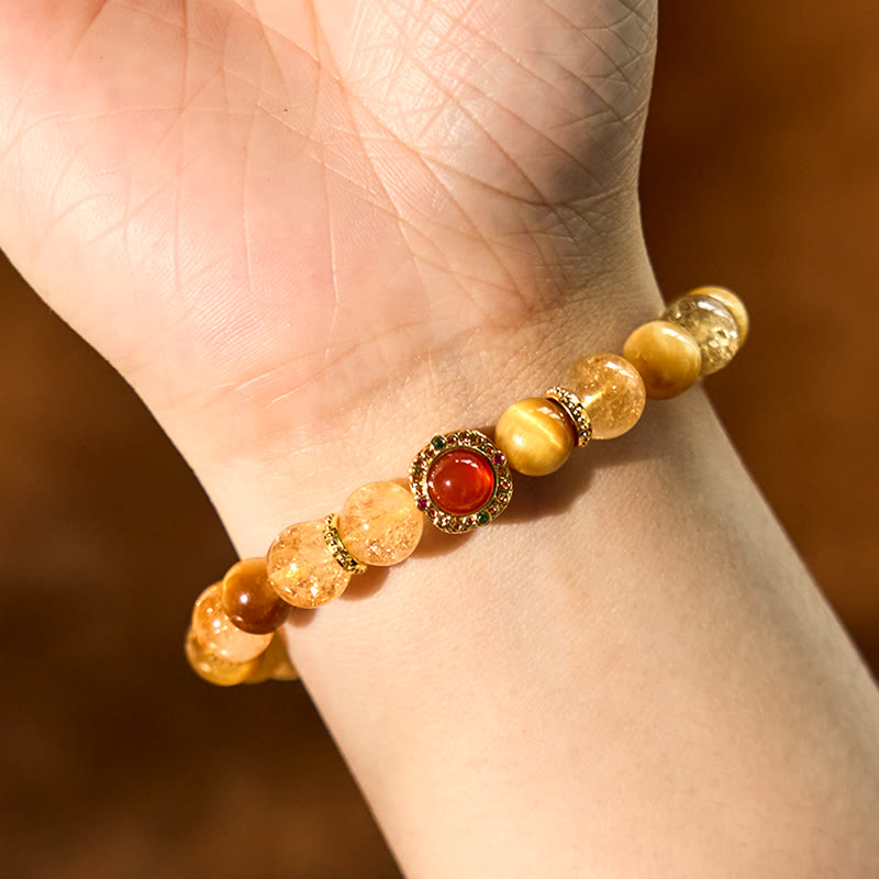 Braccialetto di generosità Buddha Stones Citrine Tiger Eye Agata rossa