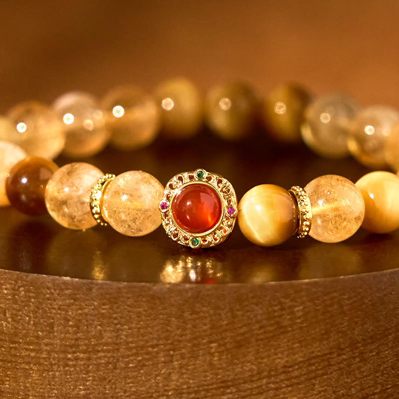 Braccialetto di generosità Buddha Stones Citrine Tiger Eye Agata rossa