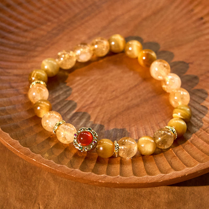 Braccialetto di generosità Buddha Stones Citrine Tiger Eye Agata rossa