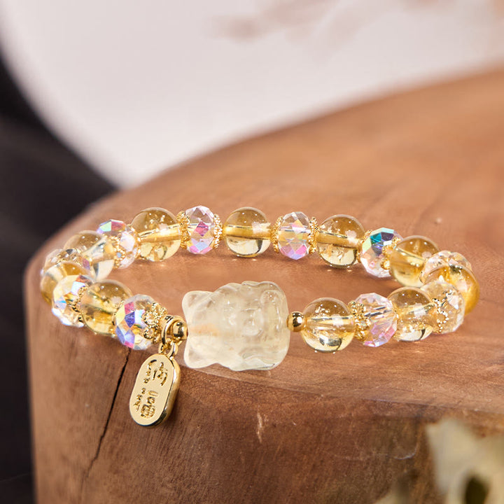 Braccialetto energetico con ciondolo a forma di volpe a nove code, in cristallo bianco citrino naturale Buddha Stones