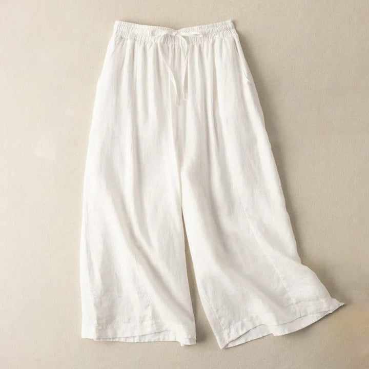 Pantaloni corti Buddha Stones tinta unita in cotone e lino con tasche, gamba larga da donna