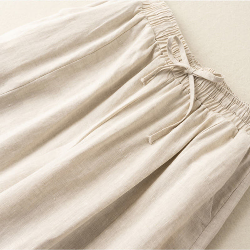 Pantaloni corti Buddha Stones tinta unita in cotone e lino con tasche, gamba larga da donna