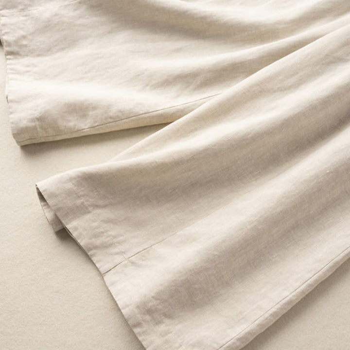 Pantaloni corti Buddha Stones tinta unita in cotone e lino con tasche, gamba larga da donna
