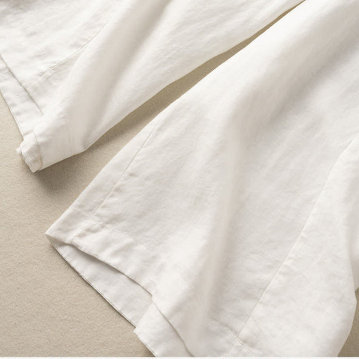 Pantaloni corti Buddha Stones tinta unita in cotone e lino con tasche, gamba larga da donna